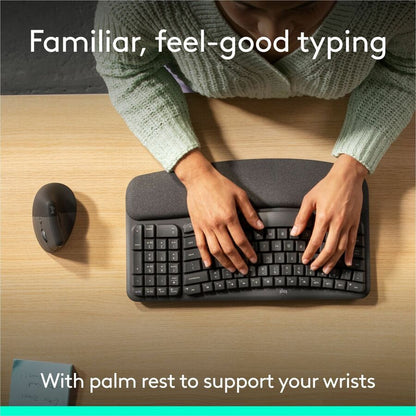 Alternate-Image3 Image for Logitech Wave Keys & Lift Vertical Mouse - Ergonomic Wireless Keyboard and Mouse Combo - with Cushioned Palm Rest (Graphite)