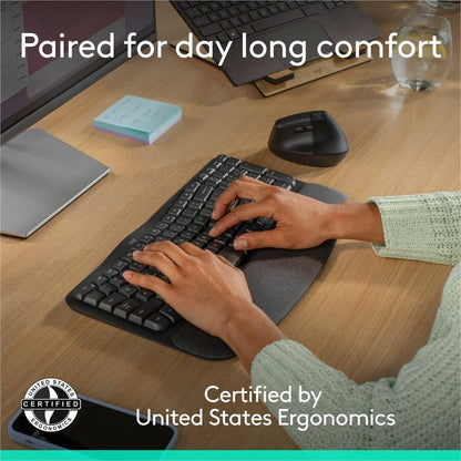 Alternate-Image2 Image for Logitech Wave Keys & Lift Vertical Mouse - Ergonomic Wireless Keyboard and Mouse Combo - with Cushioned Palm Rest (Graphite)