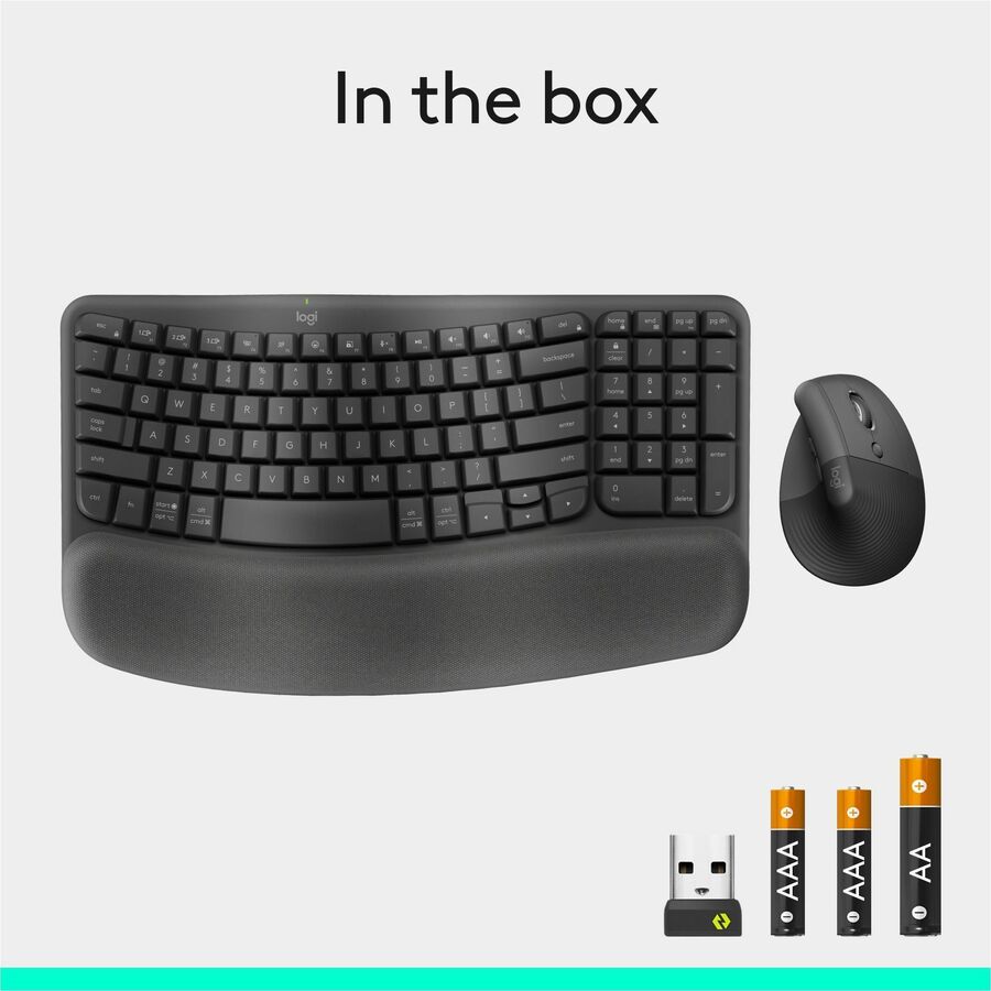 Alternate-Image10 Image for Logitech Wave Keys & Lift Vertical Mouse - Ergonomic Wireless Keyboard and Mouse Combo - with Cushioned Palm Rest (Graphite)