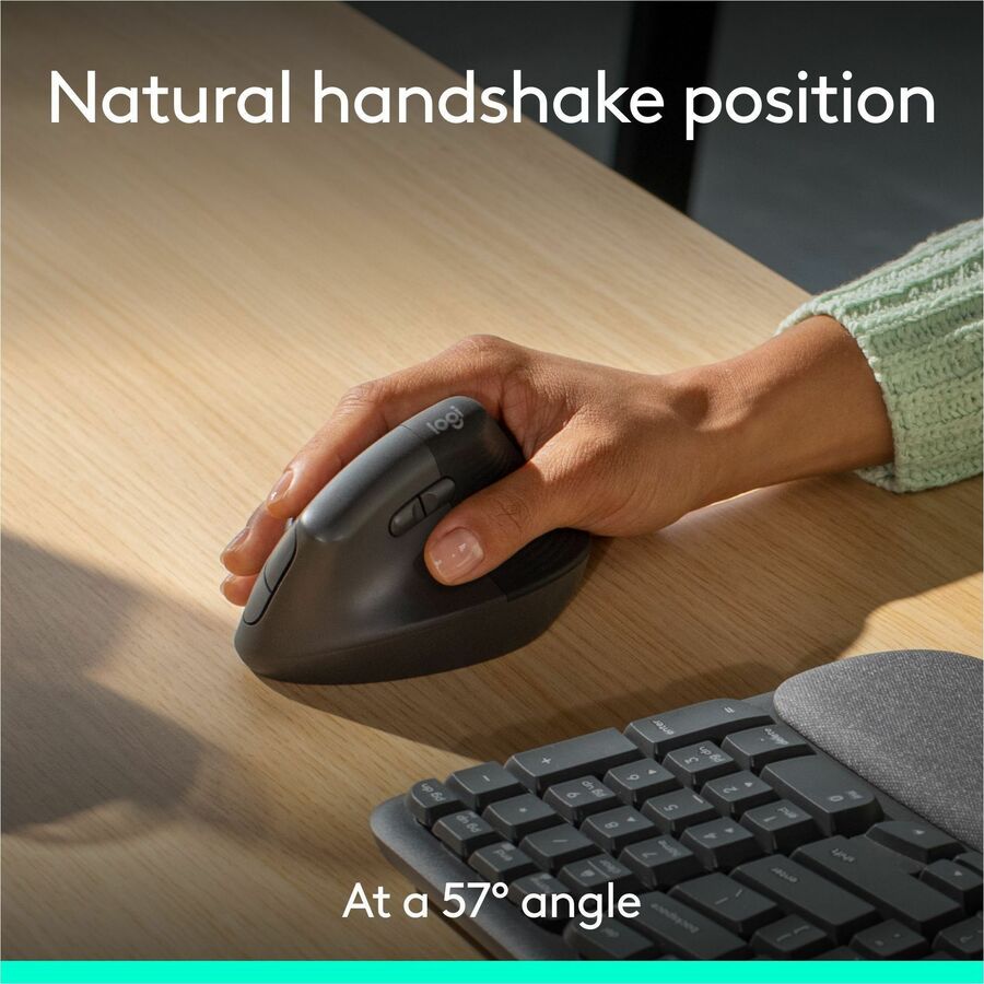 Alternate-Image4 Image for Logitech Wave Keys & Lift Vertical Mouse - Ergonomic Wireless Keyboard and Mouse Combo - with Cushioned Palm Rest (Graphite)