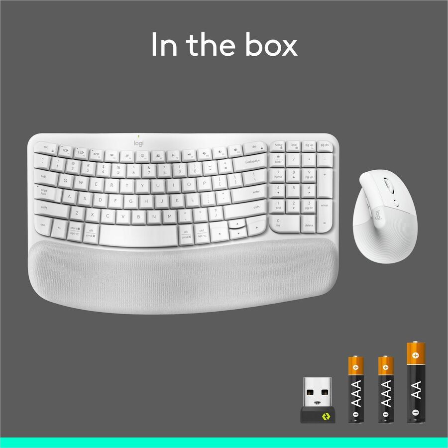Alternate-Image10 Image for Logitech Wave Keys & Lift Vertical Mouse - Ergonomic Wireless Keyboard and Mouse Combo - with Cushioned Palm Rest (Off-white)