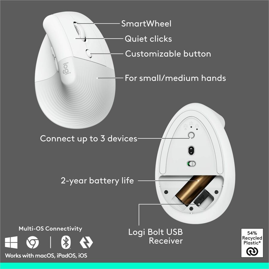 Alternate-Image6 Image for Logitech Wave Keys & Lift Vertical Mouse - Ergonomic Wireless Keyboard and Mouse Combo - with Cushioned Palm Rest (Off-white)