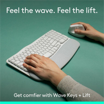 Alternate-Image1 Image for Logitech Wave Keys & Lift Vertical Mouse - Ergonomic Wireless Keyboard and Mouse Combo - with Cushioned Palm Rest (Off-white)