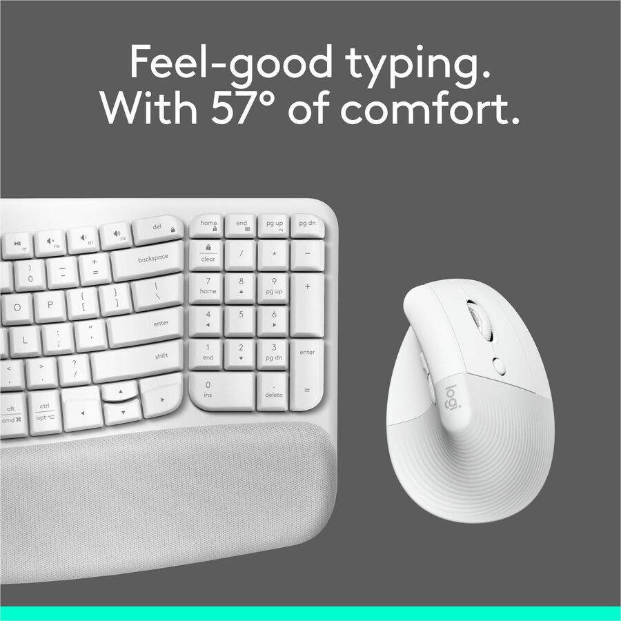 Alternate-Image8 Image for Logitech Wave Keys & Lift Vertical Mouse - Ergonomic Wireless Keyboard and Mouse Combo - with Cushioned Palm Rest (Off-white)