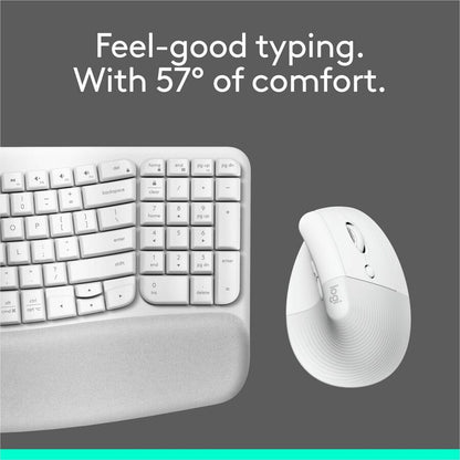 Alternate-Image8 Image for Logitech Wave Keys & Lift Vertical Mouse - Ergonomic Wireless Keyboard and Mouse Combo - with Cushioned Palm Rest (Off-white)