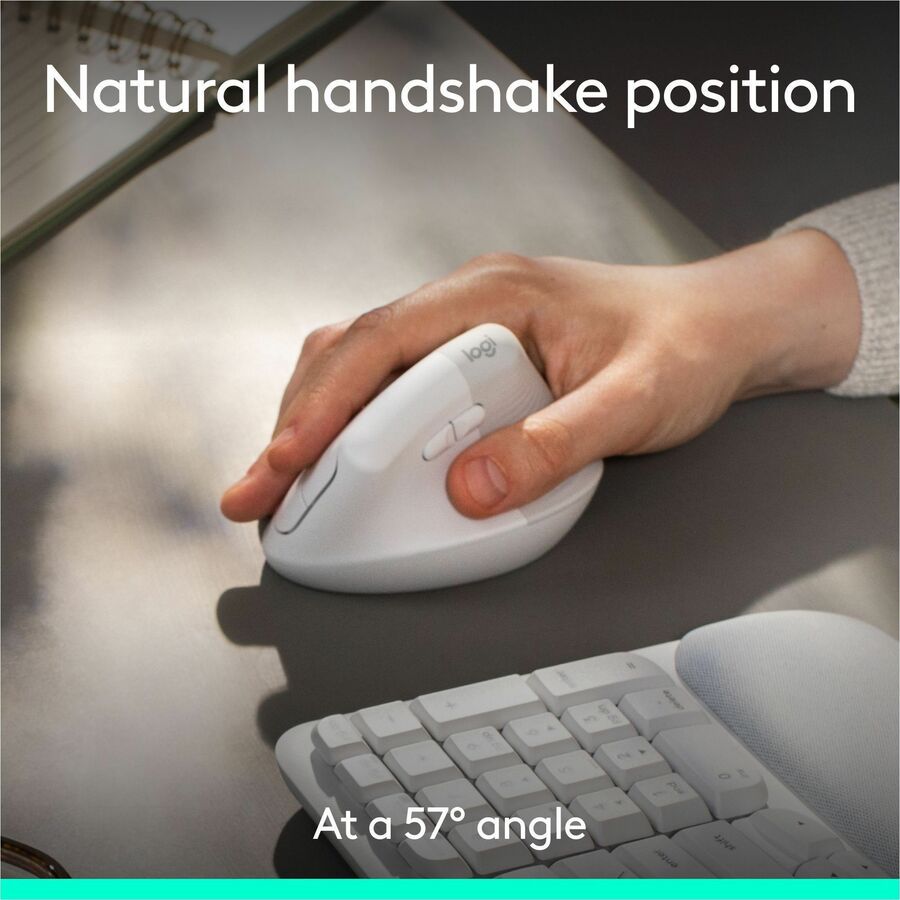 Alternate-Image4 Image for Logitech Wave Keys & Lift Vertical Mouse - Ergonomic Wireless Keyboard and Mouse Combo - with Cushioned Palm Rest (Off-white)