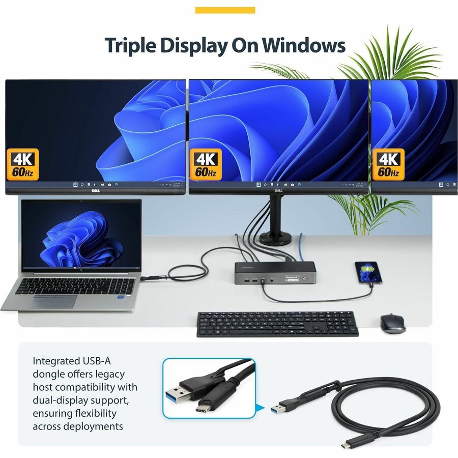 Alternate-Image3 Image for StarTech.com Triple-Monitor USB-C Docking Station, 140W Laptop Charging Dock for MacBook Pro and Windows, 4K 60Hz, TAA