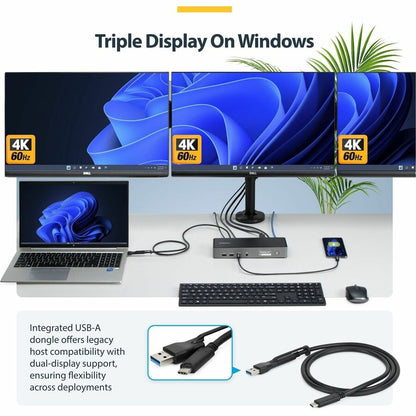 Alternate-Image3 Image for StarTech.com Triple-Monitor USB-C Docking Station, 140W Laptop Charging Dock for MacBook Pro and Windows, 4K 60Hz, TAA