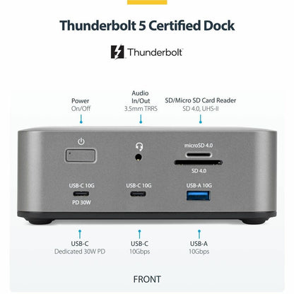 Alternate-Image1 Image for StarTech Thunderbolt 5 Universal Docking Station, Multi-Display Hub, 8K 60Hz / 4K 144Hz, 120Gbps Bandwidth Boost, 140W PD, USB 10Gbps