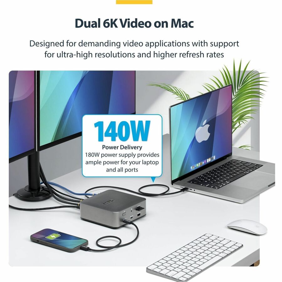 Alternate-Image3 Image for StarTech Thunderbolt 5 Universal Docking Station, Multi-Display Hub, 8K 60Hz / 4K 144Hz, 120Gbps Bandwidth Boost, 140W PD, USB 10Gbps