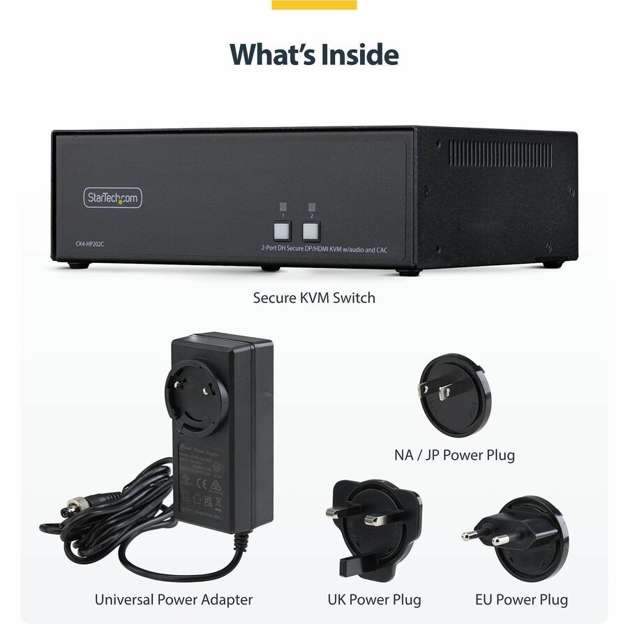 Alternate-Image6 Image for StarTech Secure 2-Port Dual-Monitor KVM Switch, HDMI or DisplayPort, 4K 60Hz, NIAP 4.0, CAC, Made in the USA