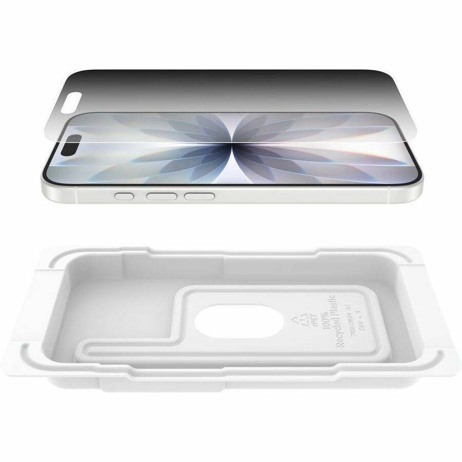 Left Image for Belkin InvisiGlass Privacy Filter Screen Protector for iPhone 17 / iPhone 16 Pro, Gen 2 Black, Transparent