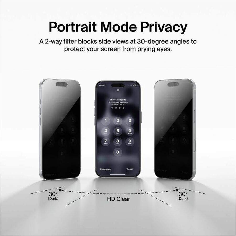 Alternate-Image3 Image for Belkin InvisiGlass Privacy Filter Screen Protector for iPhone 17 / iPhone 16 Pro, Gen 2 Black, Transparent