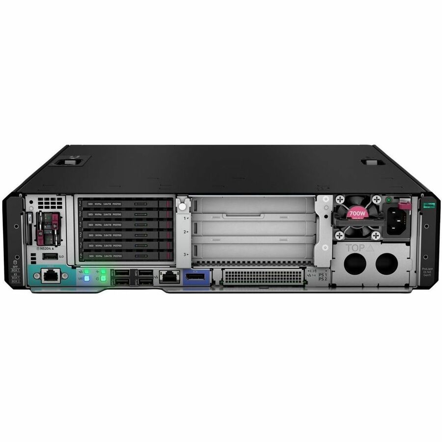 Rear Image for HPE ProLiant DL145 Gen11 2U Rack Server - 1 x AMD EPYC 8024P 2.40 GHz - 16 GB RAM - 480 GB SSD - (1 x 480GB) SSD Configuration - Serial ATA/600 Controller