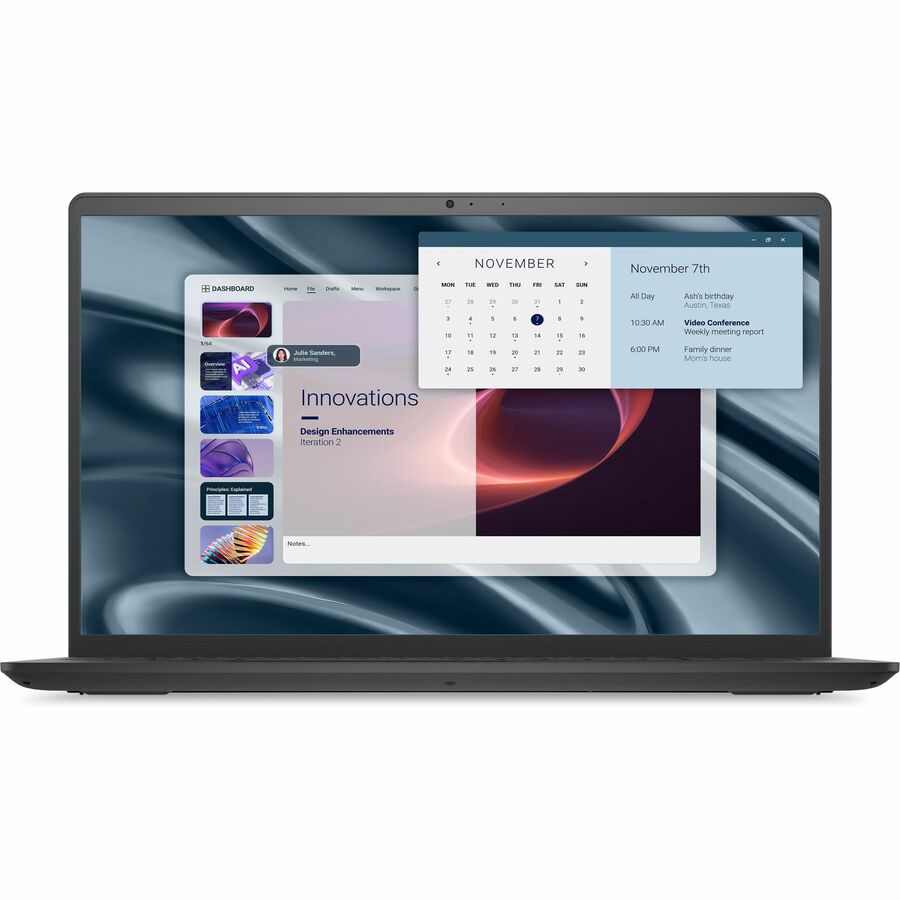 Front Image for Dell Pro 15 Essential PV15255 15.6" Notebook - Full HD - 120 Hz - AMD Ryzen 3 7320U - 8 GB - 512 GB SSD - English (US) Keyboard - Carbon Black