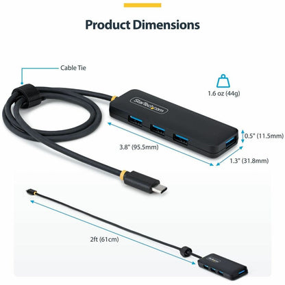 Alternate-Image4 Image for StarTech.com 4-Port USB-C Hub, 5Gbps, Bus Powered, USB-C to 4x USB-A Mini Hub, Extra Long 2ft/61cm Host Cable, 70% PCR Plastic Housing