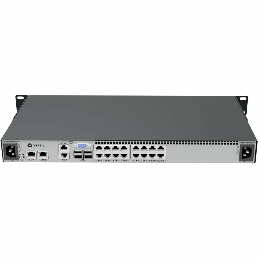 Rear Image for Vertiv Avocent MergePoint Unity 2 MPU2-2016DAC-400, Enterprise KVM-over-IP Switch, 16-Port, 2 Digital Path, Advanced Security, IT Remote Access, 1U