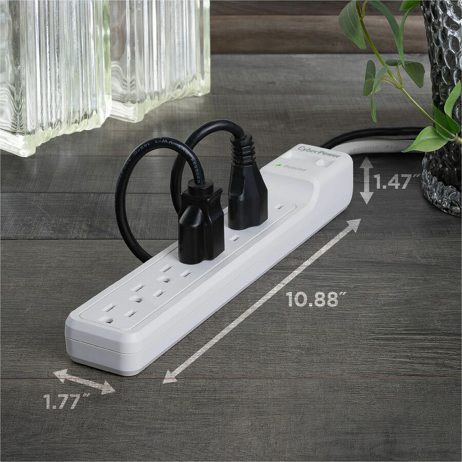 Alternate-Image3 Image for CyberPower CSB706W Essential 7 - Outlet Surge Protector with 1800 J Surge Suppression