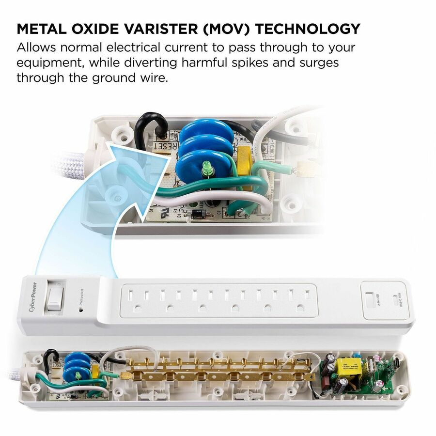 Alternate-Image6 Image for CyberPower CSP604UCW Home and Office 6 - Outlet Surge Protector with 1500 J Surge Suppression