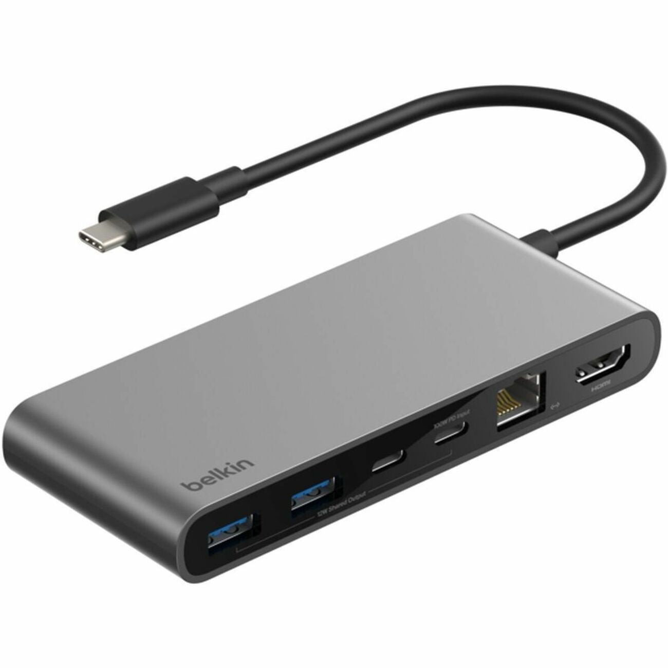 Main Image for Belkin 8-Port USB-C Hub - 2xUSB-A, 2xUSB-C, 1xHDMI, 1xEthernet, 1xSD Reader, 1xMicroSD Reader - Grey