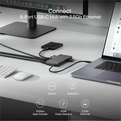 Alternate-Image2 Image for Belkin 8-Port USB-C Hub - 2xUSB-A, 2xUSB-C, 1xHDMI, 1xEthernet, 1xSD Reader, 1xMicroSD Reader - Grey