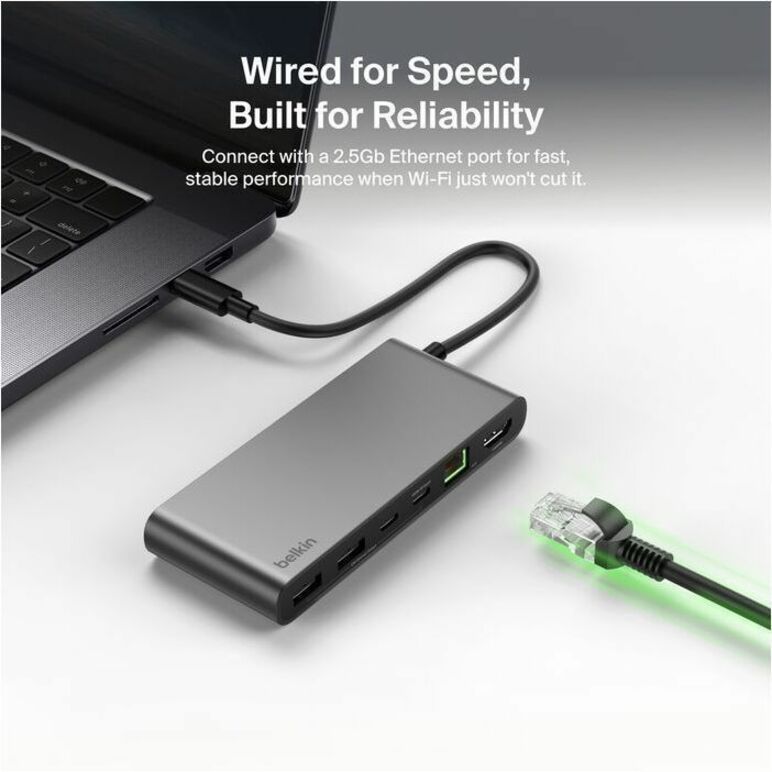 Alternate-Image5 Image for Belkin 8-Port USB-C Hub - 2xUSB-A, 2xUSB-C, 1xHDMI, 1xEthernet, 1xSD Reader, 1xMicroSD Reader - Grey