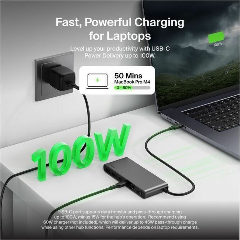 Alternate-Image3 Image for Belkin 8-Port USB-C Hub - 2xUSB-A, 2xUSB-C, 1xHDMI, 1xEthernet, 1xSD Reader, 1xMicroSD Reader - Grey