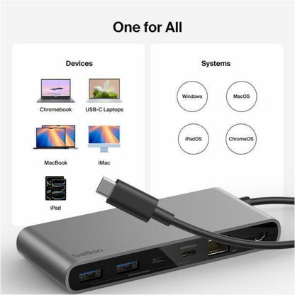 Alternate-Image6 Image for Belkin 8-Port USB-C Hub - 2xUSB-A, 2xUSB-C, 1xHDMI, 1xEthernet, 1xSD Reader, 1xMicroSD Reader - Grey
