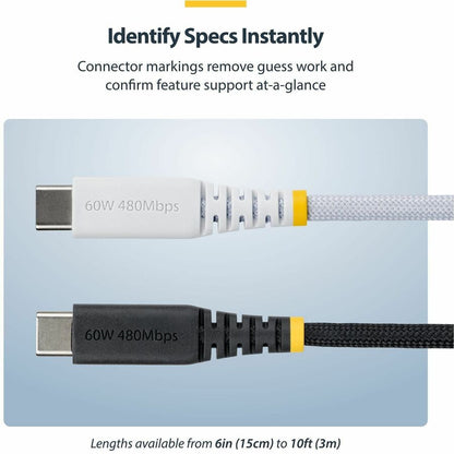 Alternate-Image4 Image for StarTech 5-Pack 3ft (91cm) White USB-C Charging Cable, 60W (3A) PD, Dual-Layer Braided Nylon/TPE Jacket, Rugged USB C Charger Cord
