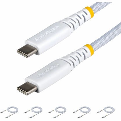 Main Image for StarTech 5-Pack 3ft (91cm) White USB-C Charging Cable, 60W (3A) PD, Dual-Layer Braided Nylon/TPE Jacket, Rugged USB C Charger Cord