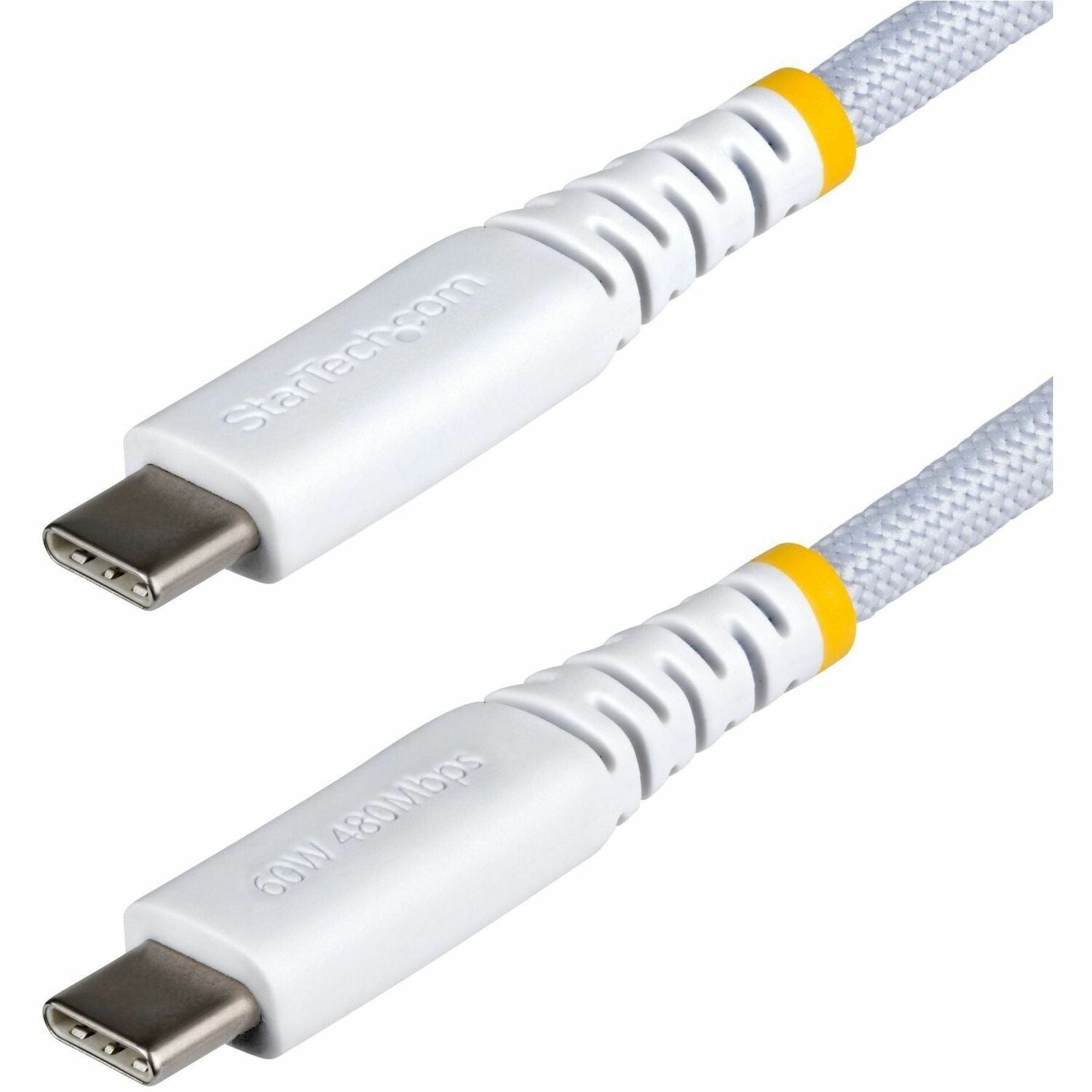 Main Image for StarTech 3ft (91cm) White USB-C Charging Cable, 60W (3A) PD, Dual-Layer Braided Nylon/TPE Jacket, Rugged USB 2.0 Laptop Charger Cord