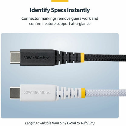 Alternate-Image4 Image for StarTech 5-Pack 3ft (91cm) USB-C Charging Cable, 60W (3A) PD, Dual-Layer Braided Nylon/TPE Jacket, Rugged USB C Charger Cord