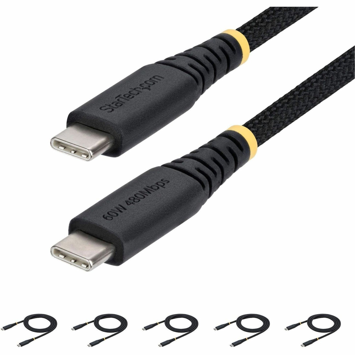 Main Image for StarTech 5-Pack 3ft (91cm) USB-C Charging Cable, 60W (3A) PD, Dual-Layer Braided Nylon/TPE Jacket, Rugged USB C Charger Cord