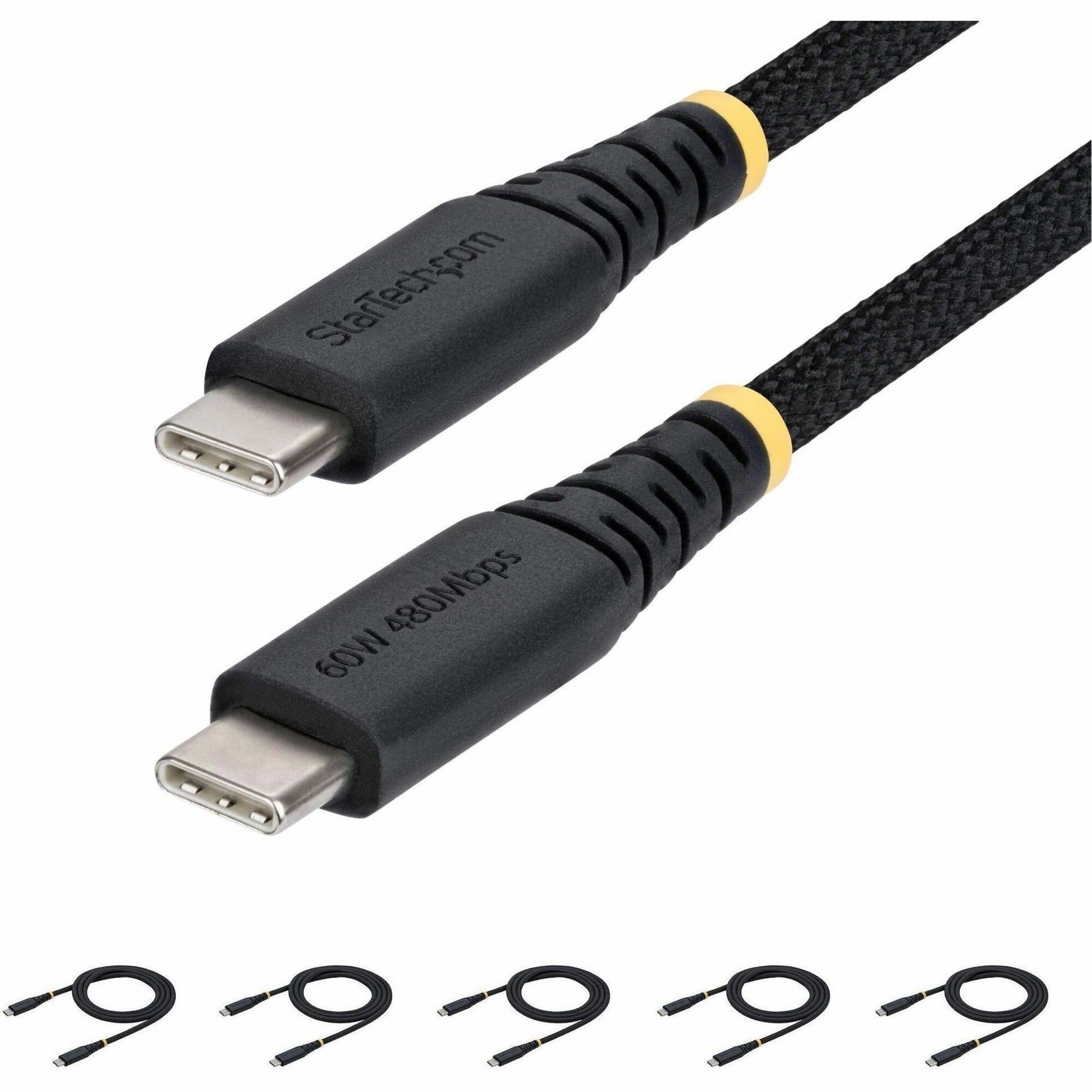 Main Image for StarTech 5-Pack 3ft (91cm) USB-C Charging Cable, 60W (3A) PD, Dual-Layer Braided Nylon/TPE Jacket, Rugged USB C Charger Cord