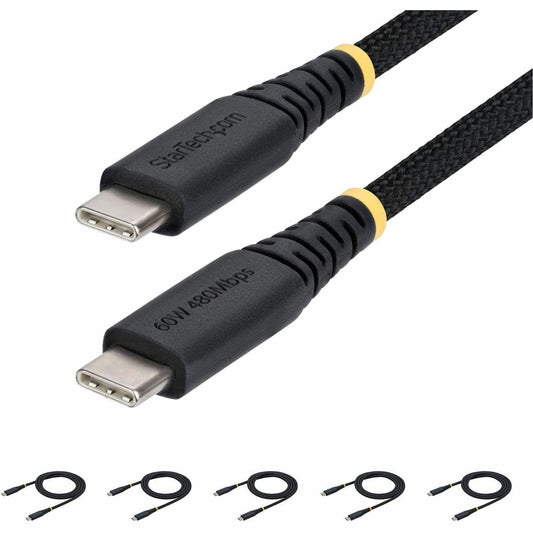 Main Image for StarTech 5-Pack 3ft (91cm) USB-C Charging Cable, 60W (3A) PD, Dual-Layer Braided Nylon/TPE Jacket, Rugged USB C Charger Cord