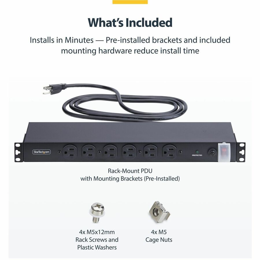 Alternate-Image5 Image for StarTech 14-Outlet Rackmount PDU, 1U Server Power Strip, 6x Front and 8x Rear Ports, Mounted Power Distribution Unit for 19in Racks