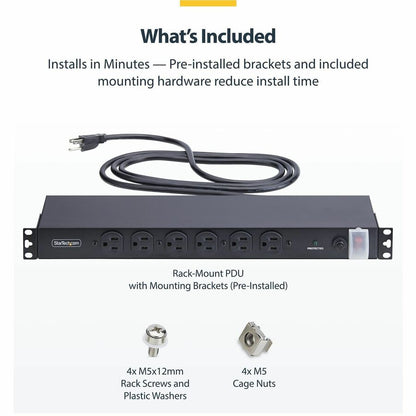 Alternate-Image5 Image for StarTech 14-Outlet Rackmount PDU, 1U Server Power Strip, 6x Front and 8x Rear Ports, Mounted Power Distribution Unit for 19in Racks