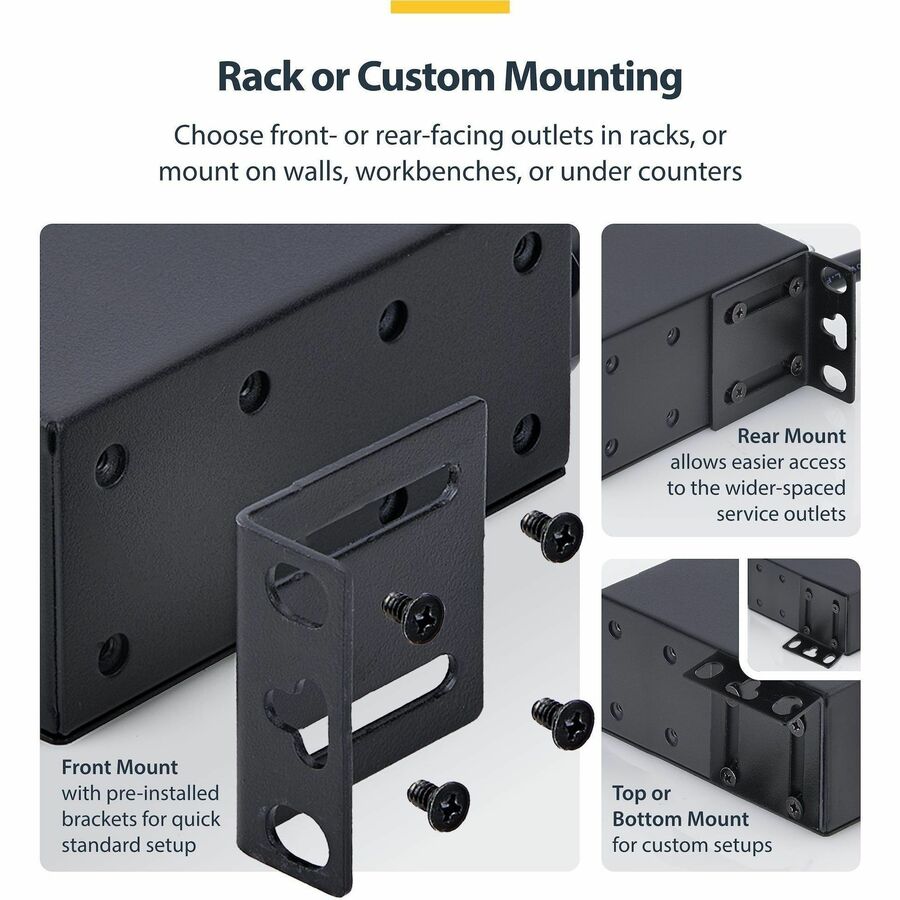 Alternate-Image4 Image for StarTech 14-Outlet Rackmount PDU, 1U Server Power Strip, 6x Front and 8x Rear Ports, Mounted Power Distribution Unit for 19in Racks