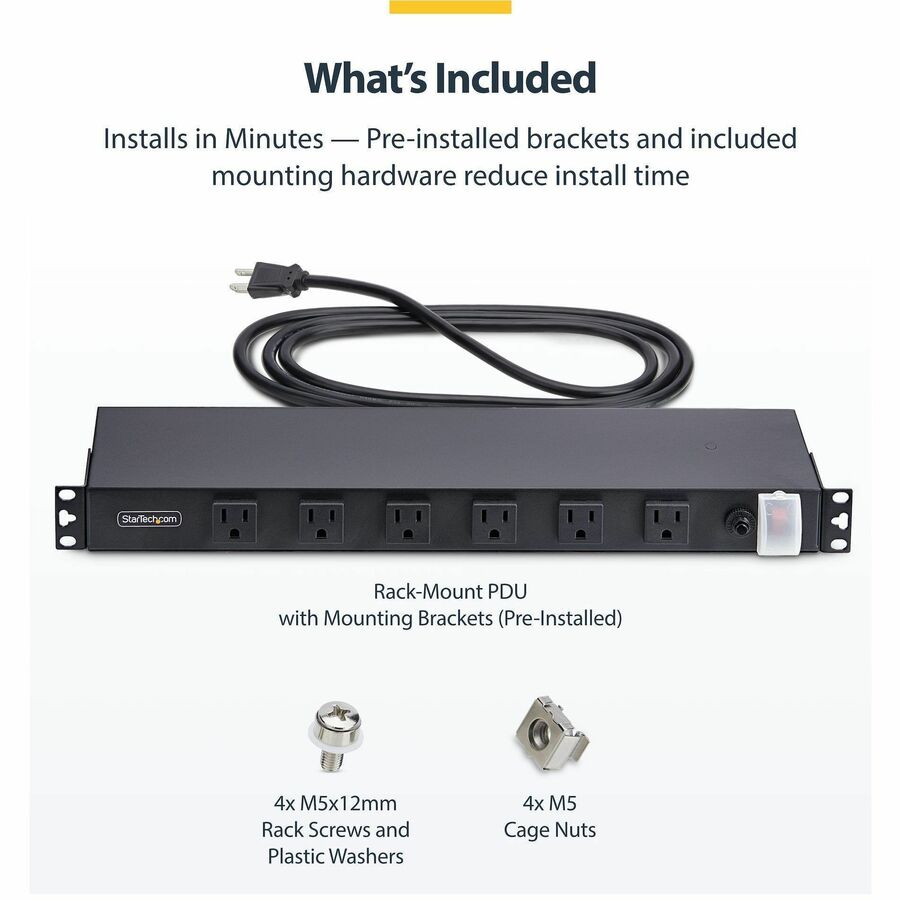 Alternate-Image5 Image for StarTech 12-Outlet Rackmount PDU, 1U Server Power Strip, Wide-Spaced Right-Angle Ports, Mounted Power Distribution Unit for 19in Racks