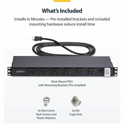 Alternate-Image5 Image for StarTech 12-Outlet Rackmount PDU, 1U Server Power Strip, Wide-Spaced Right-Angle Ports, Mounted Power Distribution Unit for 19in Racks