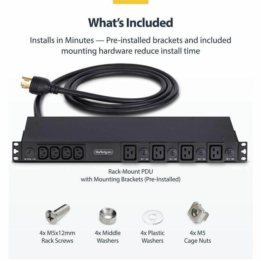 Alternate-Image5 Image for StarTech 20-Outlet Rackmount PDU, 1U Server Power Strip, 8x Front and 12x Rear Ports, Mounted Power Distribution Unit for 19in Racks