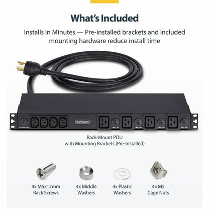 Alternate-Image5 Image for StarTech 20-Outlet Rackmount PDU, 1U Server Power Strip, 8x Front and 12x Rear Ports, Mounted Power Distribution Unit for 19in Racks