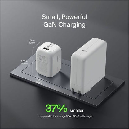 Alternate-Image9 Image for Belkin 100W GaN 3-Port USB Wall Charger - 1xUSB-A, 2xUSB-C - Foldable Prongs - Power Adapter - White