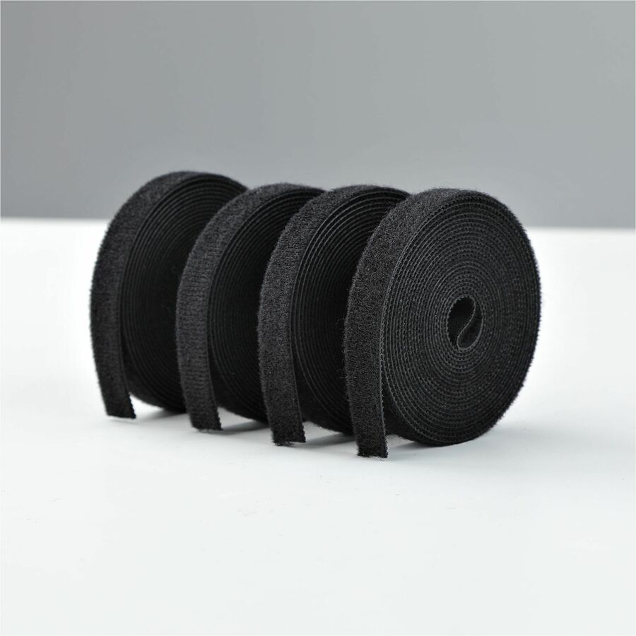 Alternate-Image1 Image for StarTech 4-pack 15ft (4.6m) Hook and Loop Roll, 0.5in Wide, Black, Cut-to-Size Reusable Cable Ties, Fastener Tape, Bulk Roll