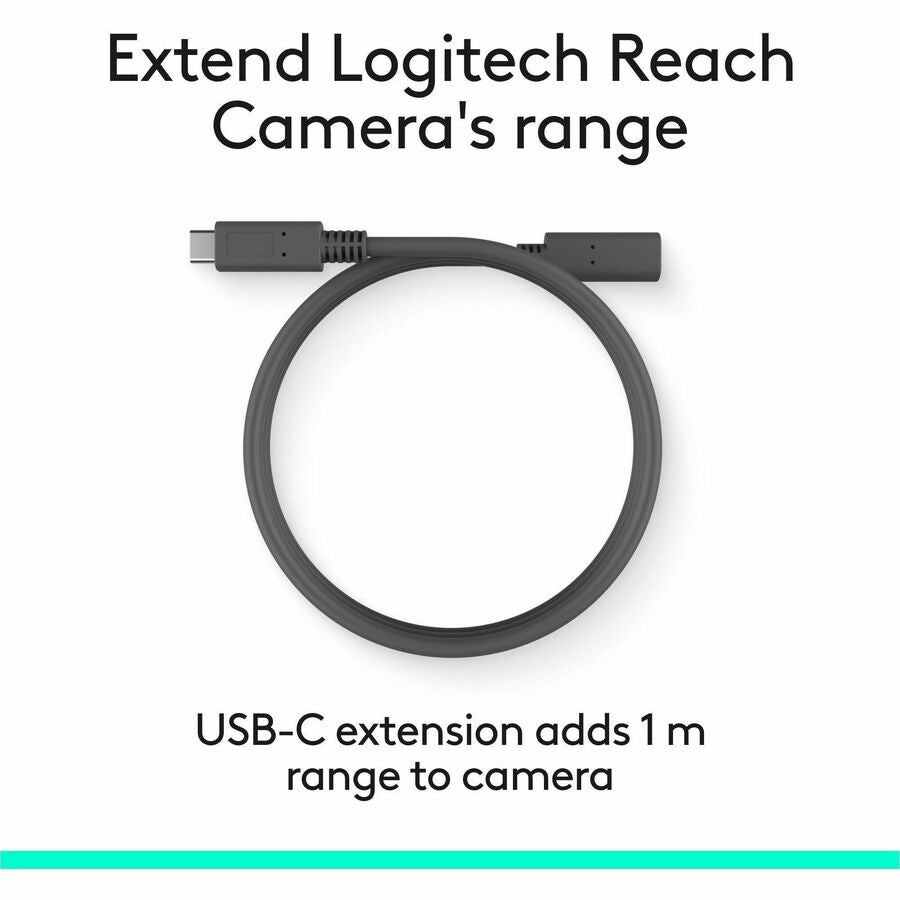 Alternate-Image1 Image for Logitech Reach Camera USB-C Cable Extension Accessory, 1-meter, 3.28 ft, USB Type C (female) to USB Type C (male), 5 Gbps, USB 3.0 - Black