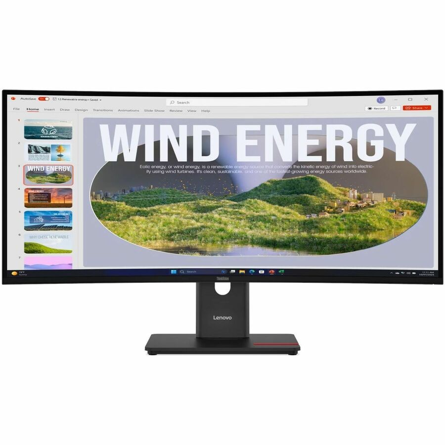 Front Image for Lenovo ThinkVision T34WD-40 34" Class UW-QHD Curved Screen LED Monitor - 21:9 - Eclipse Black