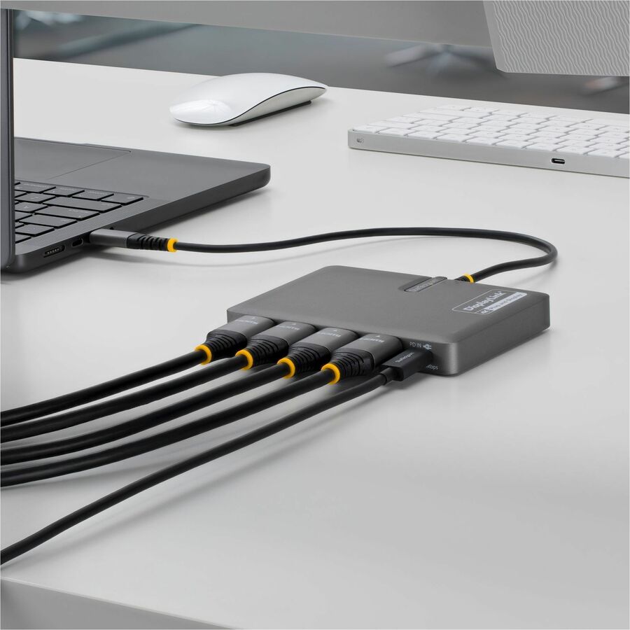 Alternate-Image4 Image for StarTech USB-C to Quad-Monitor Workstation Adapter, 4K 60Hz HDMI, 140W PD Passthrough for Laptop Charging, 1x USB 2.0 Port, TAA