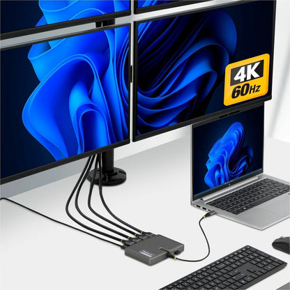Alternate-Image3 Image for StarTech USB-C to Quad-Monitor Workstation Adapter, 4K 60Hz HDMI, 140W PD Passthrough for Laptop Charging, 1x USB 2.0 Port, TAA