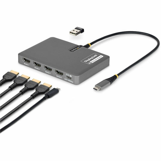 Main Image for StarTech USB-C to Quad-Monitor Workstation Adapter, 4K 60Hz HDMI, 140W PD Passthrough for Laptop Charging, 1x USB 2.0 Port, TAA