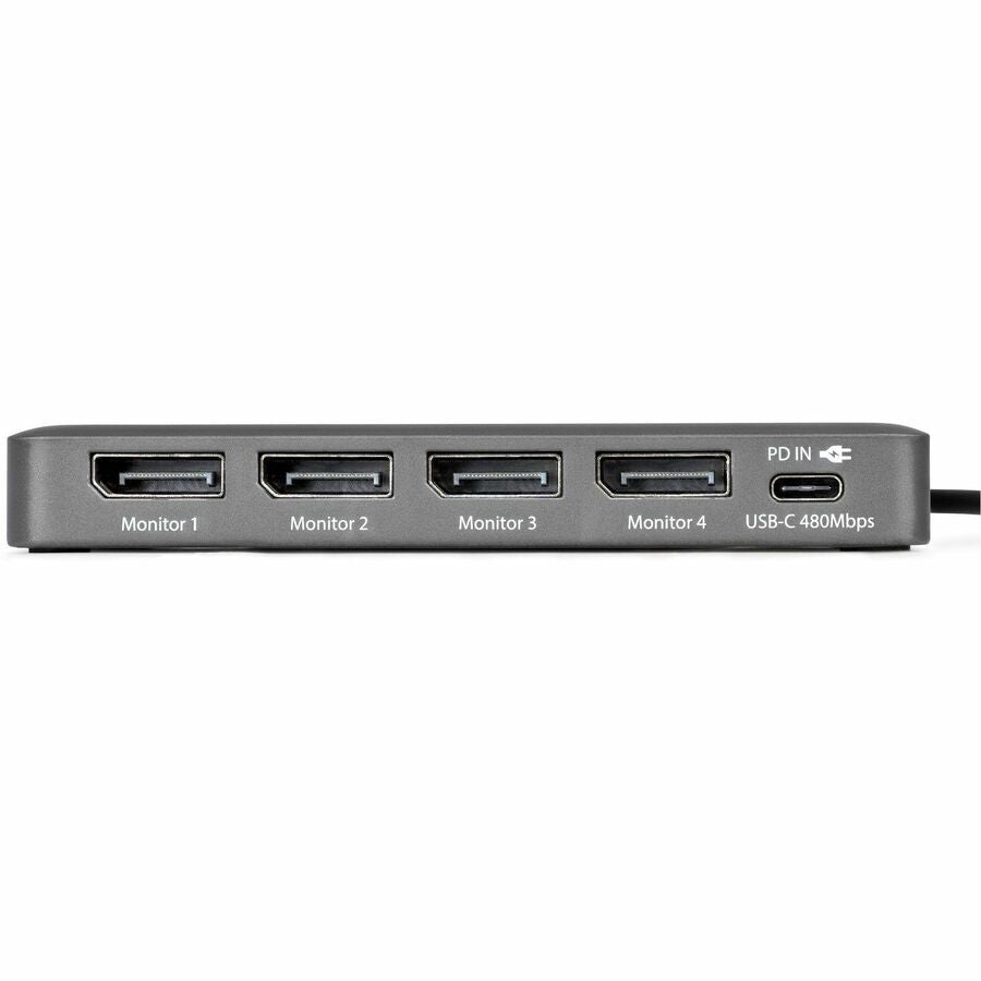 Alternate-Image5 Image for StarTech USB-C to Quad-Monitor Workstation Adapter, 4K 60Hz DisplayPort, 140W PD Passthrough for Laptop Charging, 1x USB 2.0 Port, TAA